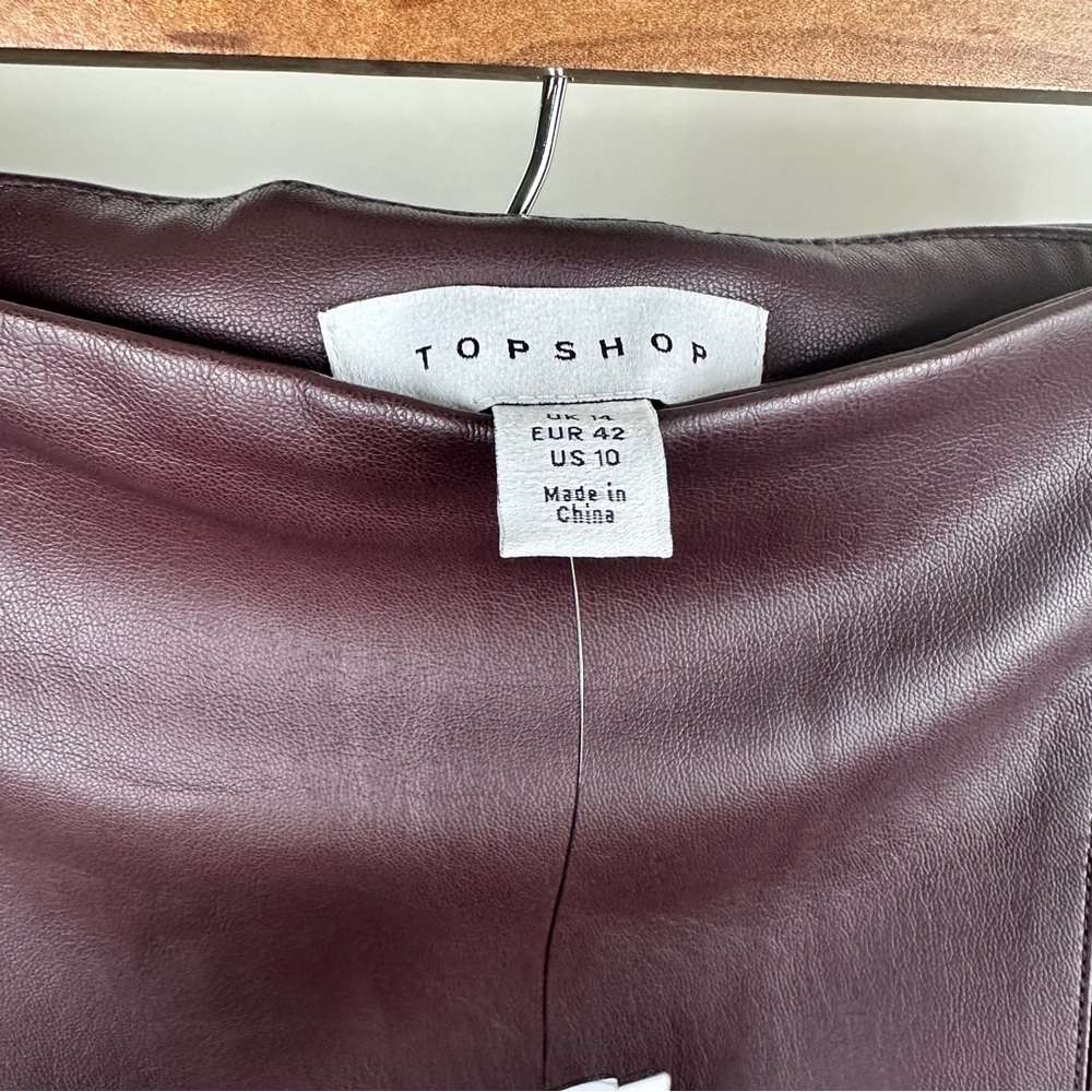 Topshop Faux Leather Mini Skirt Oxblood Slit Y2K Trendy - Picture 9 of 14